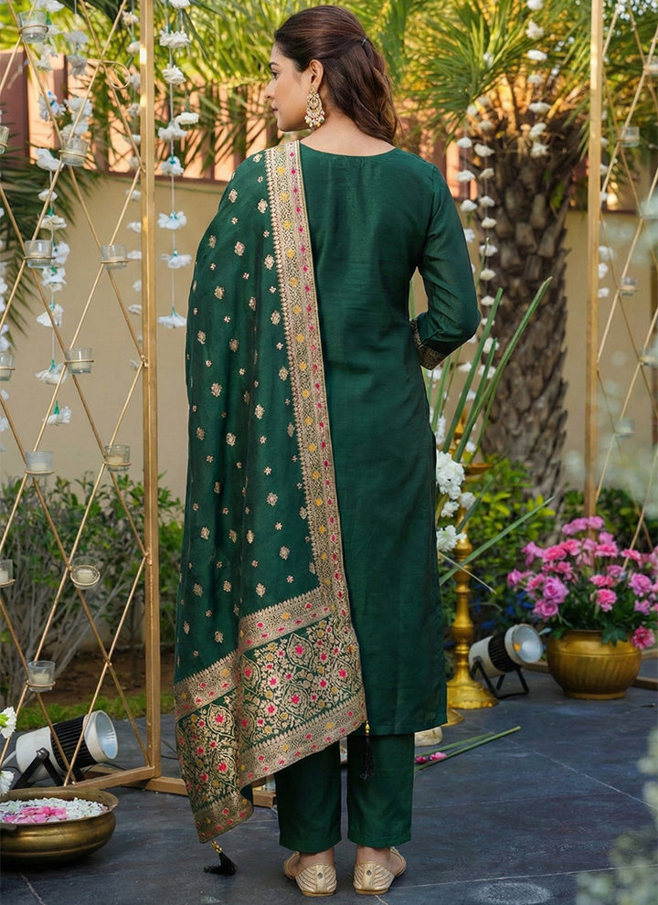 Green Art Silk Jacquard Festive Kurta Set