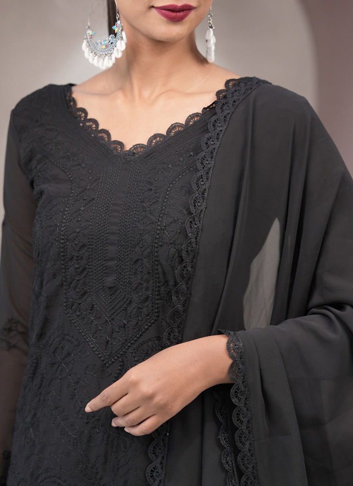 Black Georgette Palazzo Style Ceremonial Kurta Set