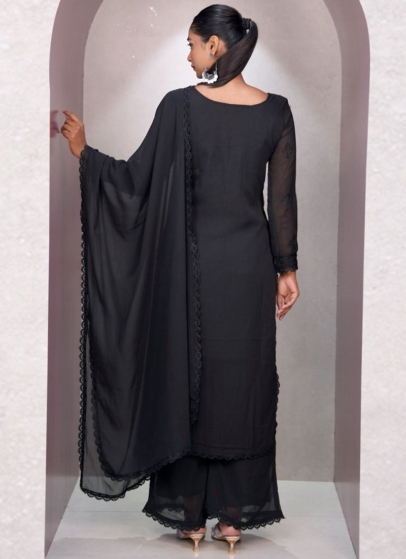 Black Georgette Palazzo Style Ceremonial Kurta Set