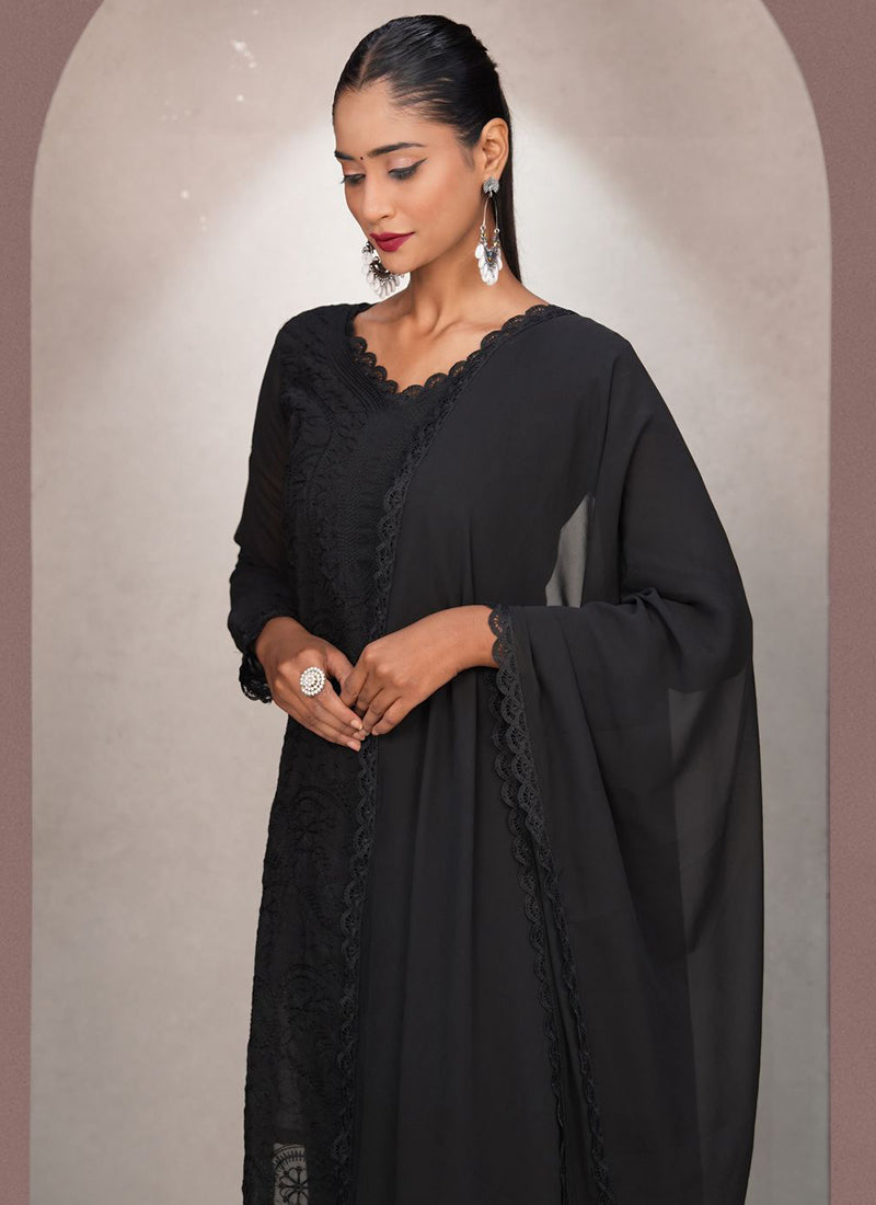 Black Georgette Palazzo Style Ceremonial Kurta Set