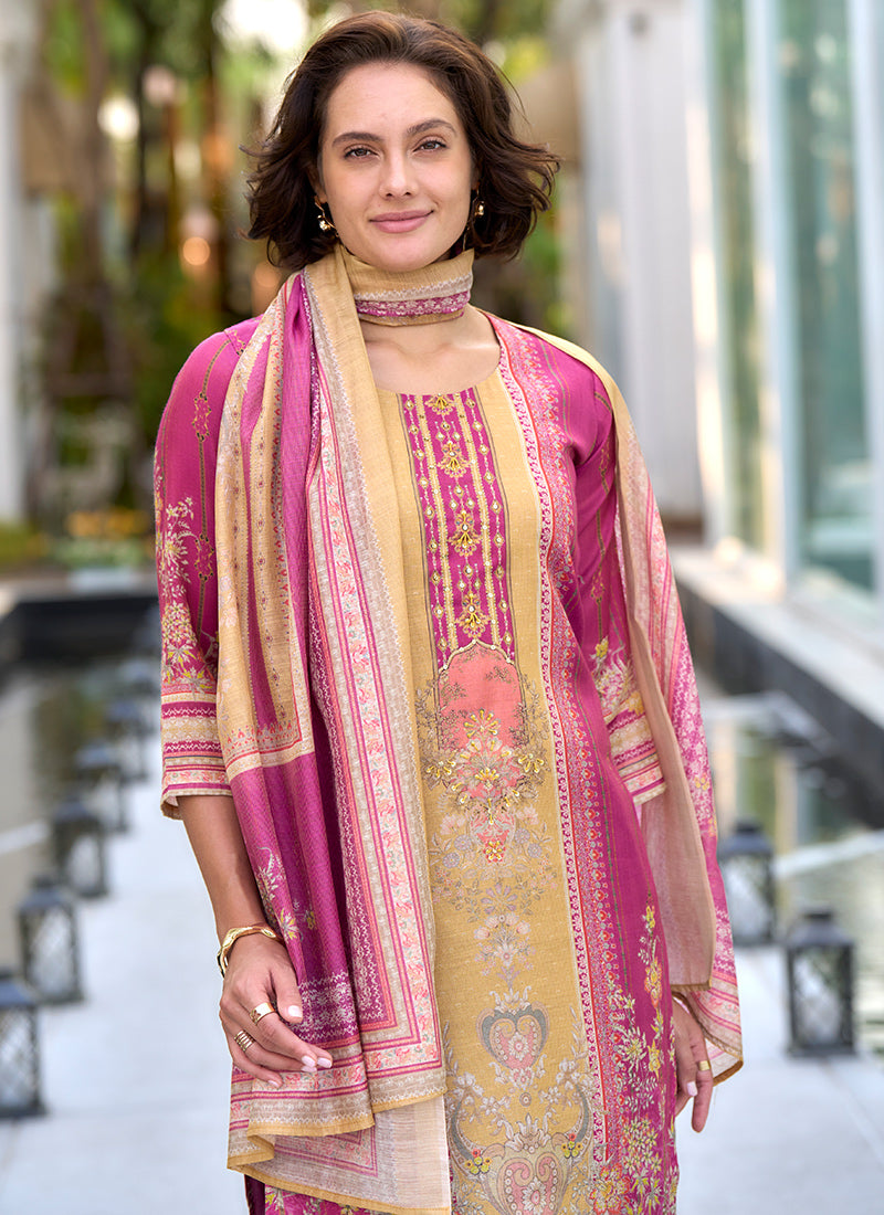 Pink Printed Silk Blend Casual Kurta Set