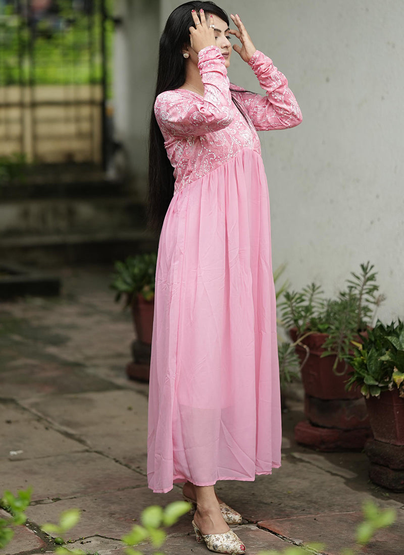 Pink Georgette OutWear Maxi dress