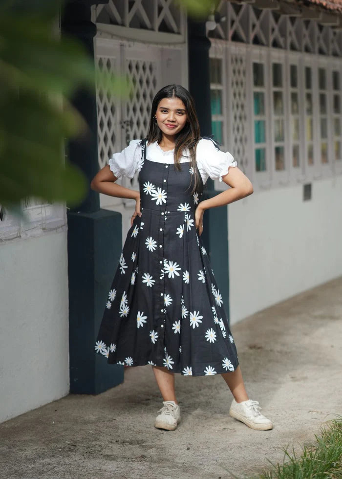Floral top dungaree dress