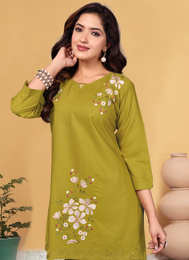 Khakhi Viscose Rayon Embroidered Cord Set