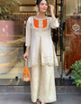 Off White And Orange Embroidered Kurta With Palazzo Pant