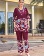 Maroon Cotton Embroidered Festive Wear Cord Set
