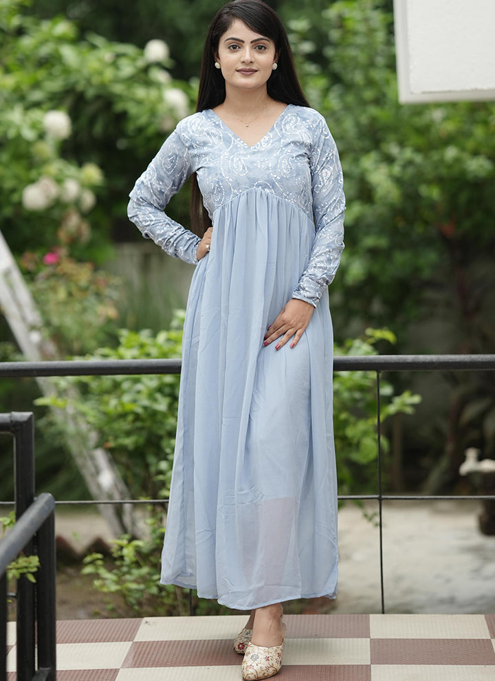 Stunning Sky Blue Georgette Maxi dress