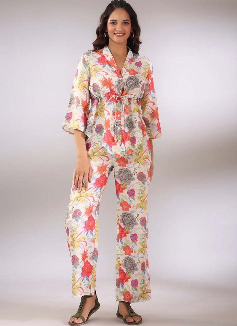 Floral Printed Cotton Casual Cord Set