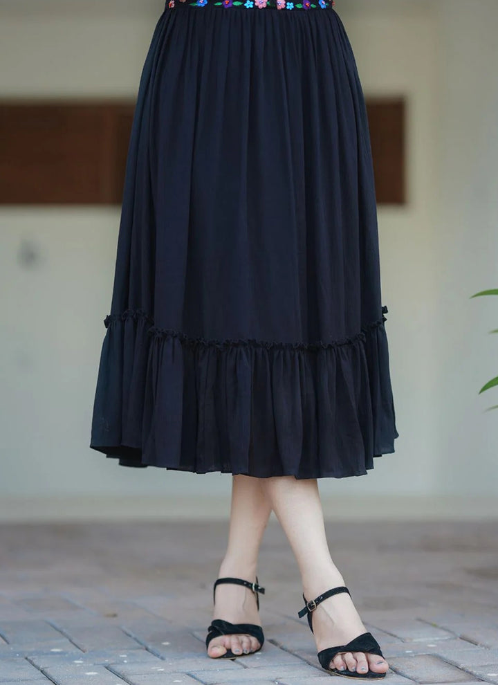 Black Rayon Embroidered Party Wear Dress