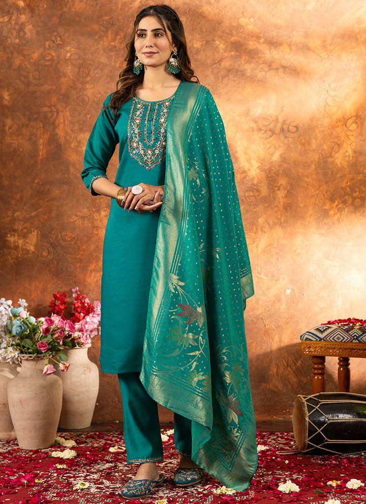 Rama Green Embroidered Festive Wear Kurta Set
