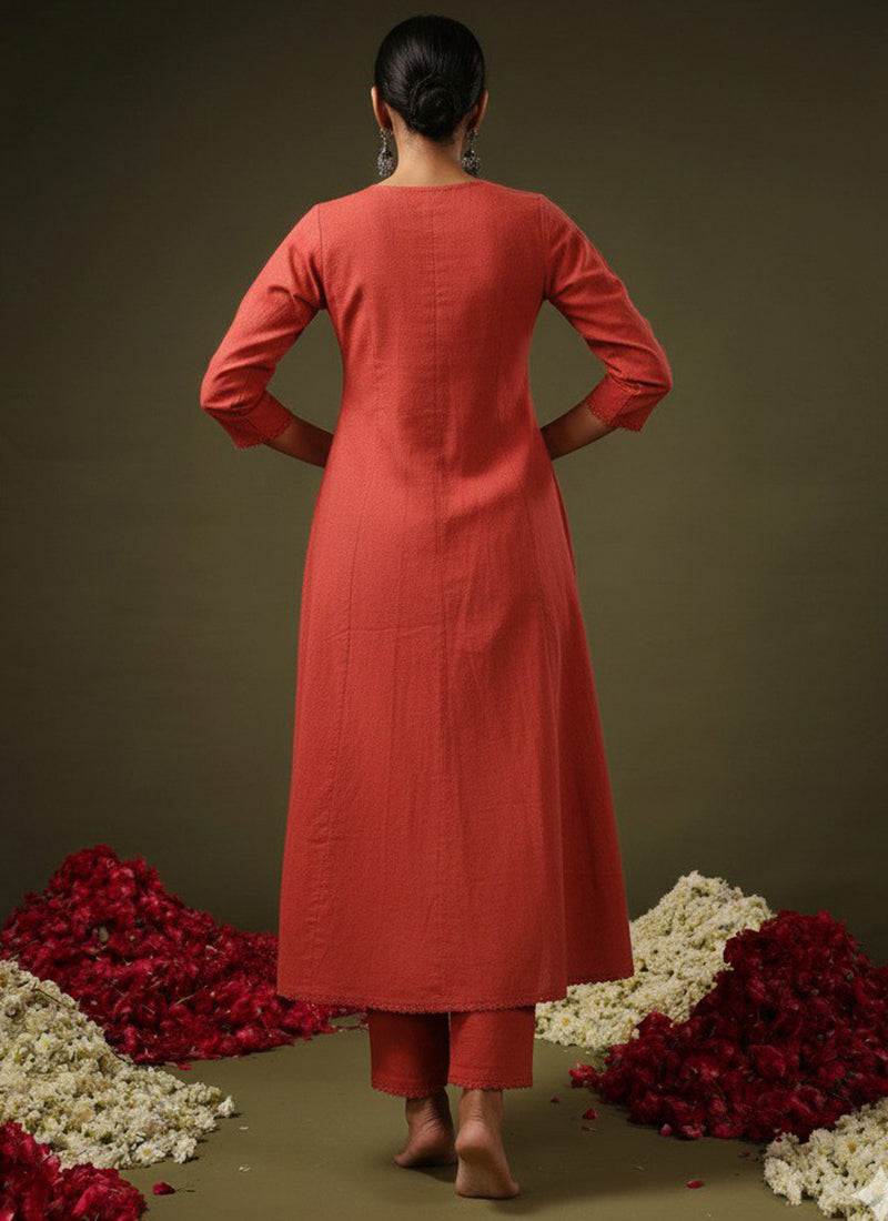 Rust Rayon Printed Festive Kurta Set