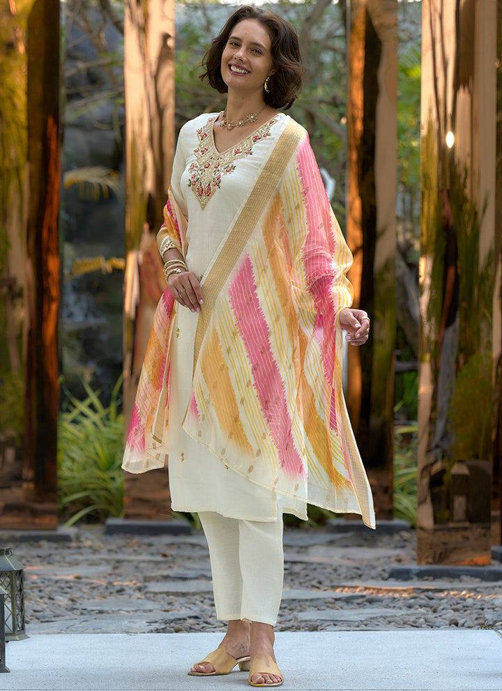 White Vatican Kurta With Trouser And Dupatta