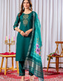 Green Viscose Silk Thread Work Festive Kurta Set