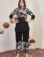 Cotton Black Flower Printed Cord Set For Outwear