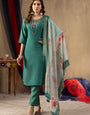 Rama Green Shimmer Silk Embroidered Kurta Set