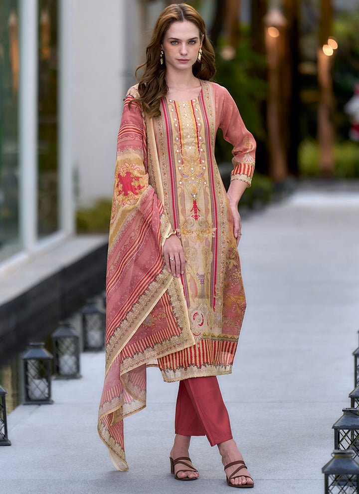 Beige Silk Blend Printed Daily Wear Kurta Set
