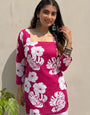 Pink Floral Printed Square Neck Cotton Kurti