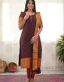 Wine Kanchi Cotton Woven Kurta And Dupatta For Casual Wear