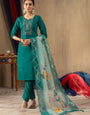 Roman Silk Teal Thread Work Salwar Set For Ceremonial