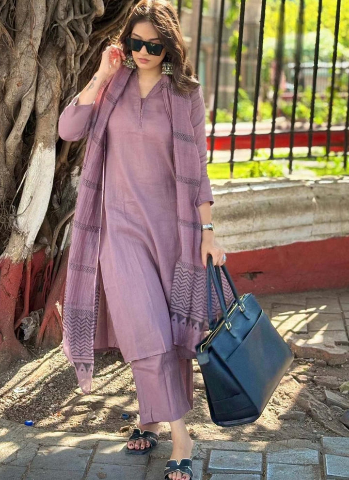 Mauve Rayon Printed Outwear Kurta Set