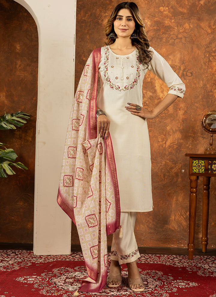 Off White Embroidered Marina Silk Ceremonial Kurta Set