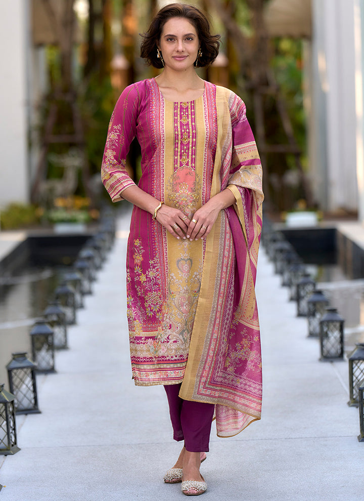 Pink Printed Silk Blend Casual Kurta Set