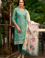 Sea Green Tissue Kurta With Trouser And Dupatta