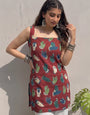 Maroon Cotton Printed Straight-Cut Kurti