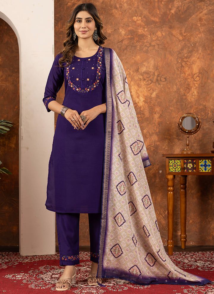 Purple Marina Silk Kurta Set For Festive