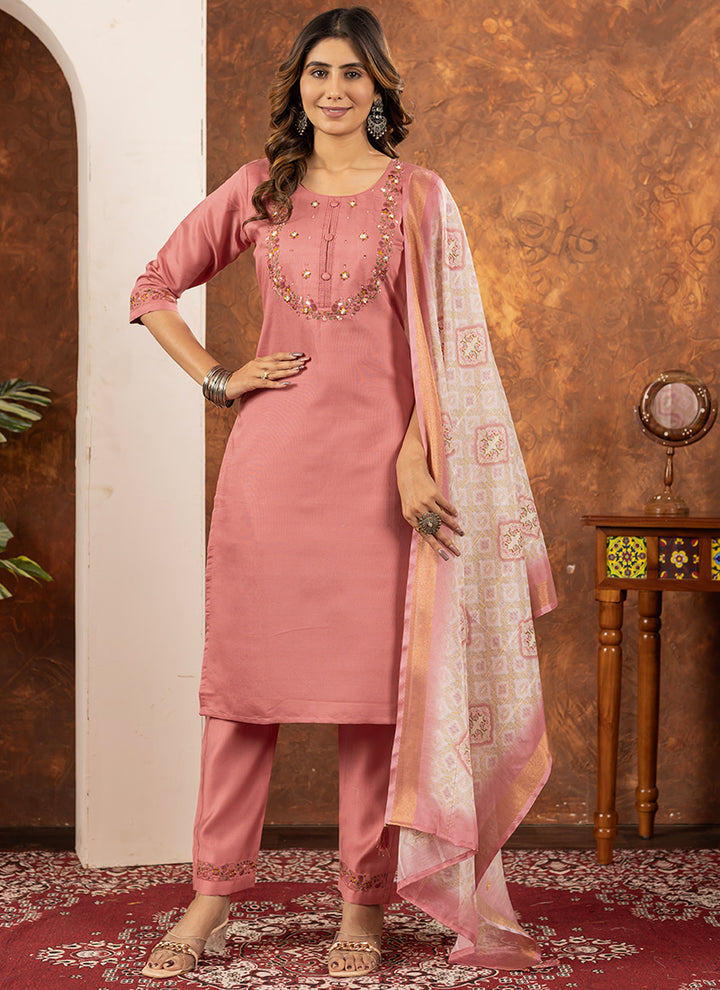 Peach Marina Silk Festive Wear Kurta Set