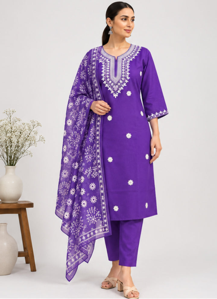 Blue Rayon Slub Embroidered Festive Kurta Set