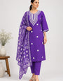 Blue Rayon Slub Embroidered Festive Kurta Set