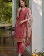 Red Tissue Kurta With Trouser And Dupatta