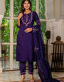 Violet Embroidered Marina Silk Festive Kurta Set
