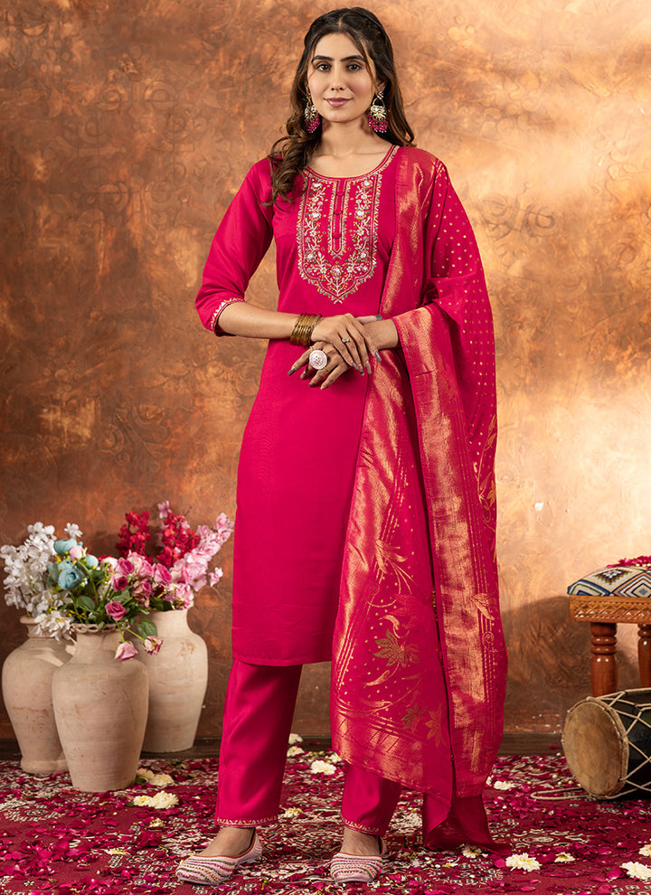 Hot Pink Marina Silk Festive Wear Kurta Set