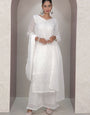 White Chikankari Georgette Palazzo Style Kurta Set