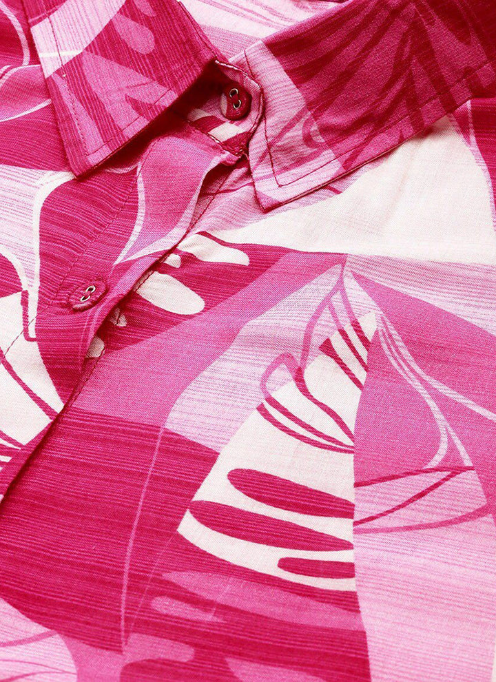 Hot Pink Color Printed Cotton Rayon Cord Set