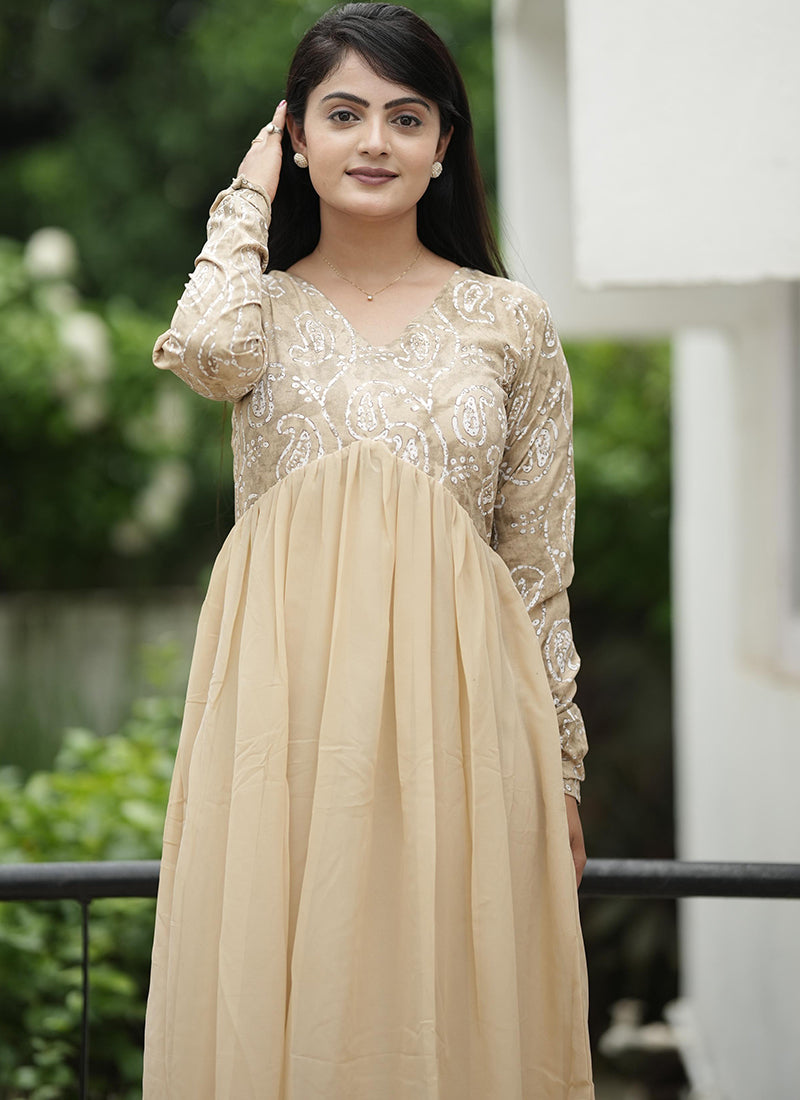 Trendy Beige Georgette Maxi dress