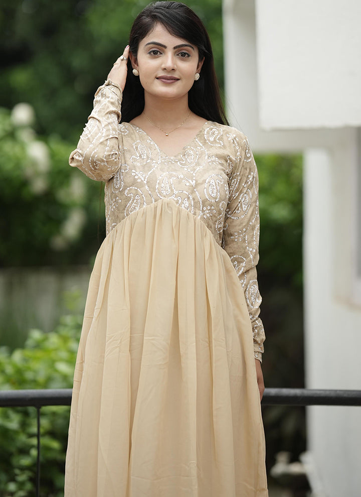 Trendy Beige Georgette Maxi dress