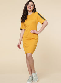Blooming Yellow Color Cotton Lycra Bodycon Dress