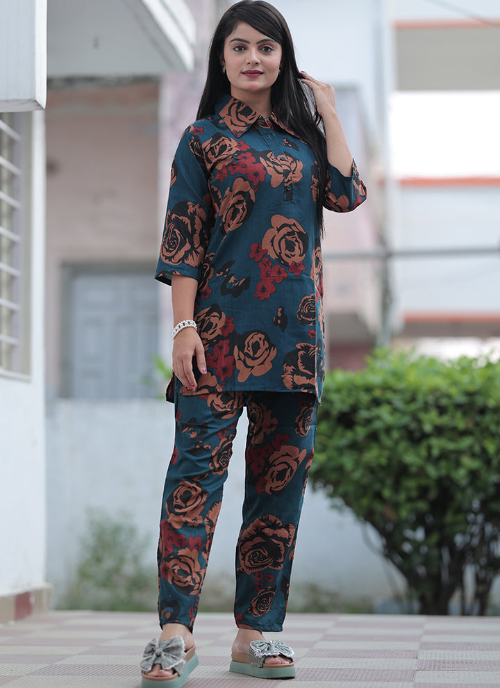 Floral Bunch Printed Cotton Casual Cord set