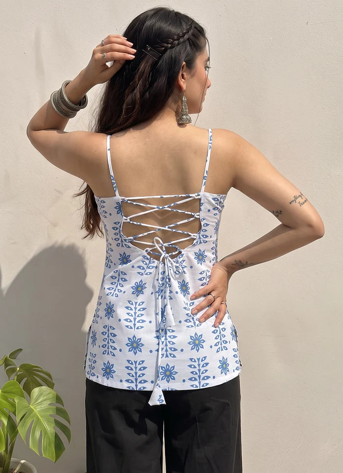 White Floral Printed Cotton Outwear Kurti