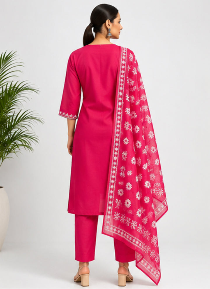 Pink Rayon Slub Embroidered Festive Kurta Set