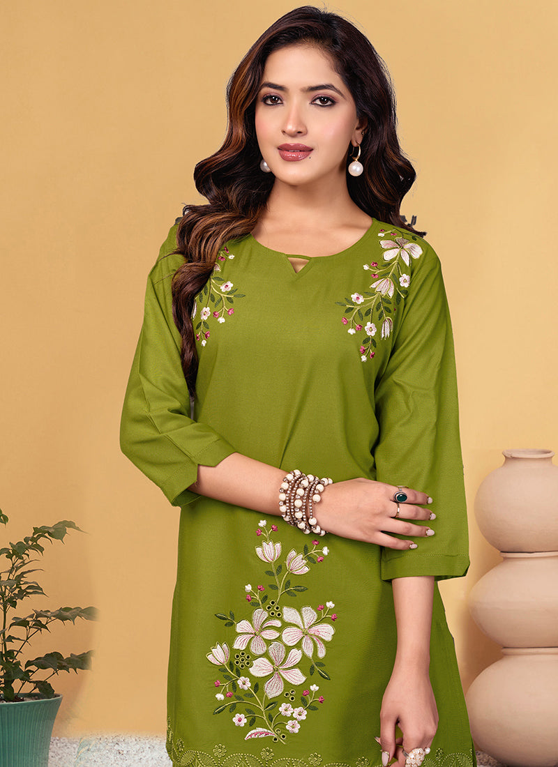 Green Viscose Rayon Embroidered Cord Set