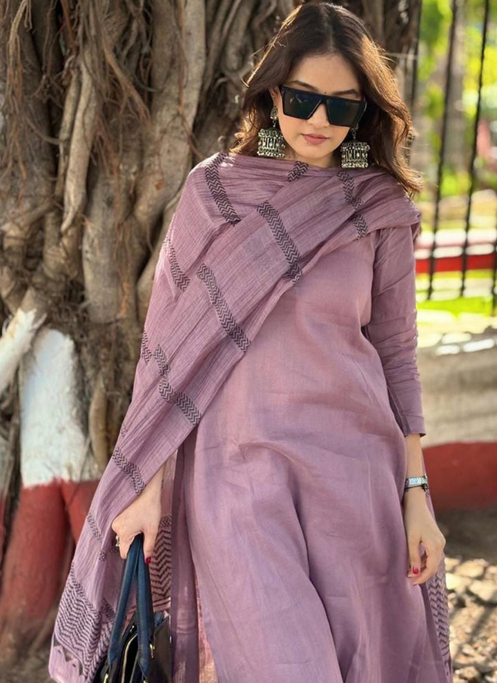 Mauve Rayon Printed Outwear Kurta Set