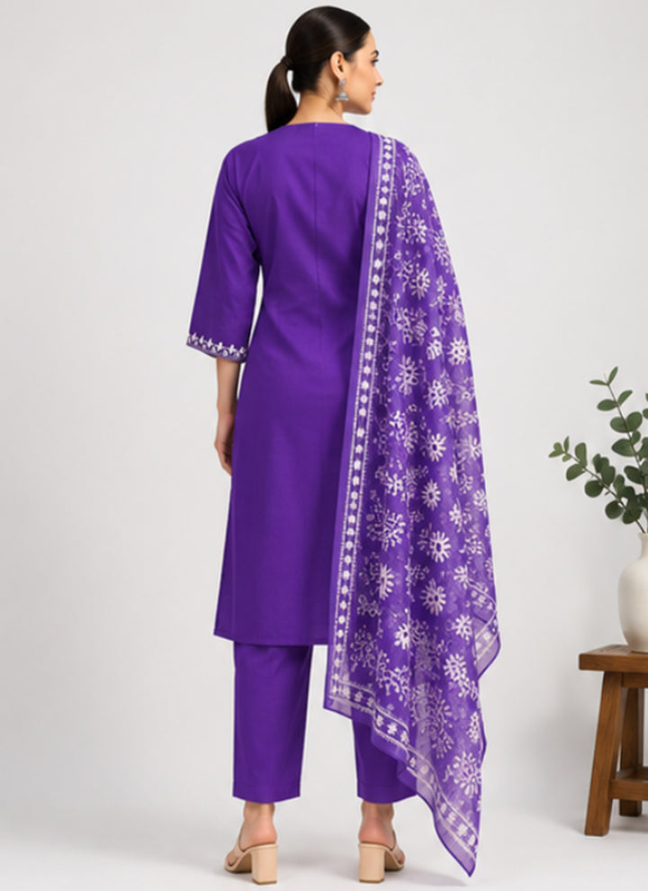 Blue Rayon Slub Embroidered Festive Kurta Set
