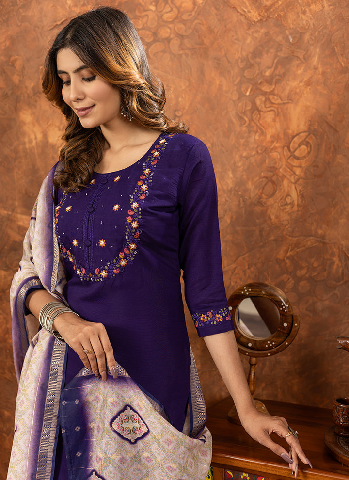 Purple Marina Silk Kurta Set For Festive