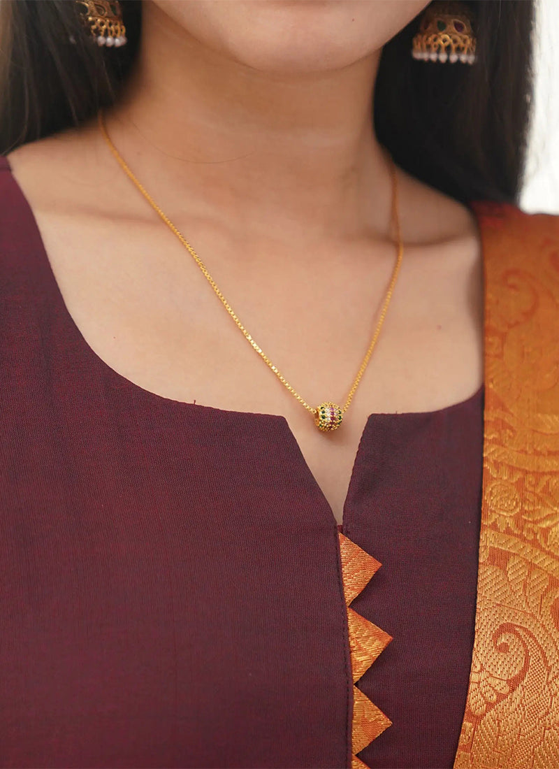 Wine Kanchi Cotton Woven Kurta And Dupatta For Casual Wear
