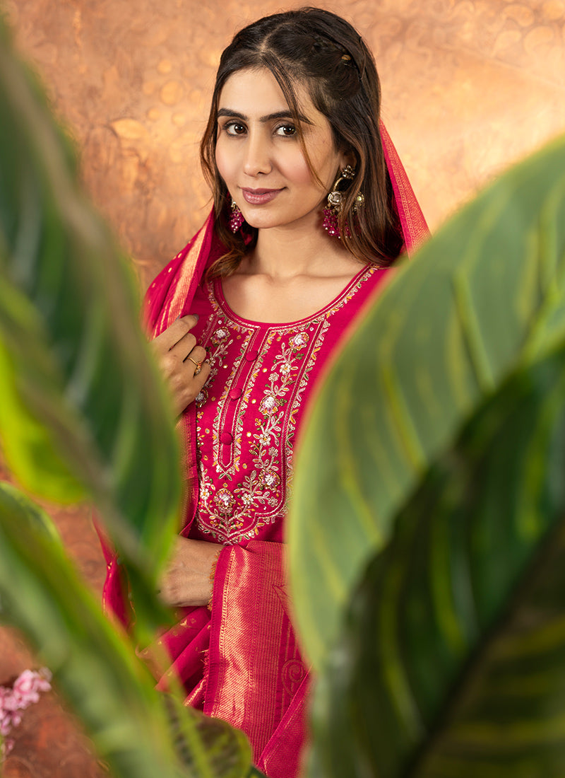 Hot Pink Marina Silk Festive Wear Kurta Set