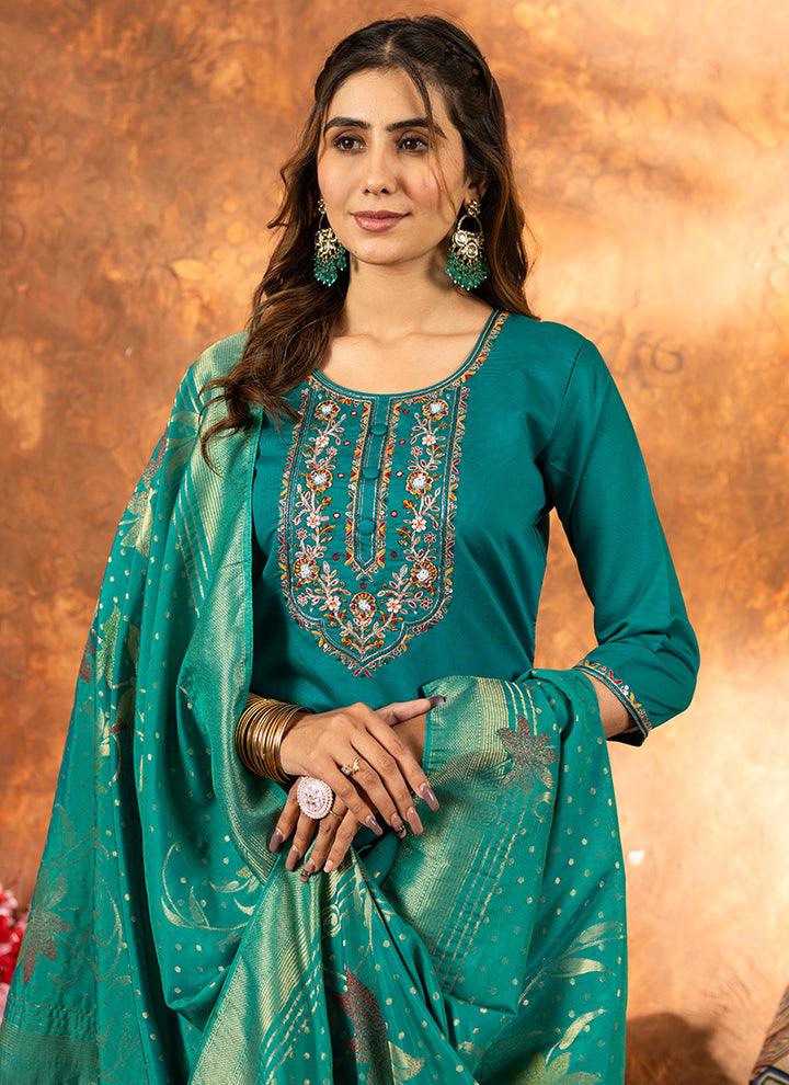 Rama Green Embroidered Festive Wear Kurta Set